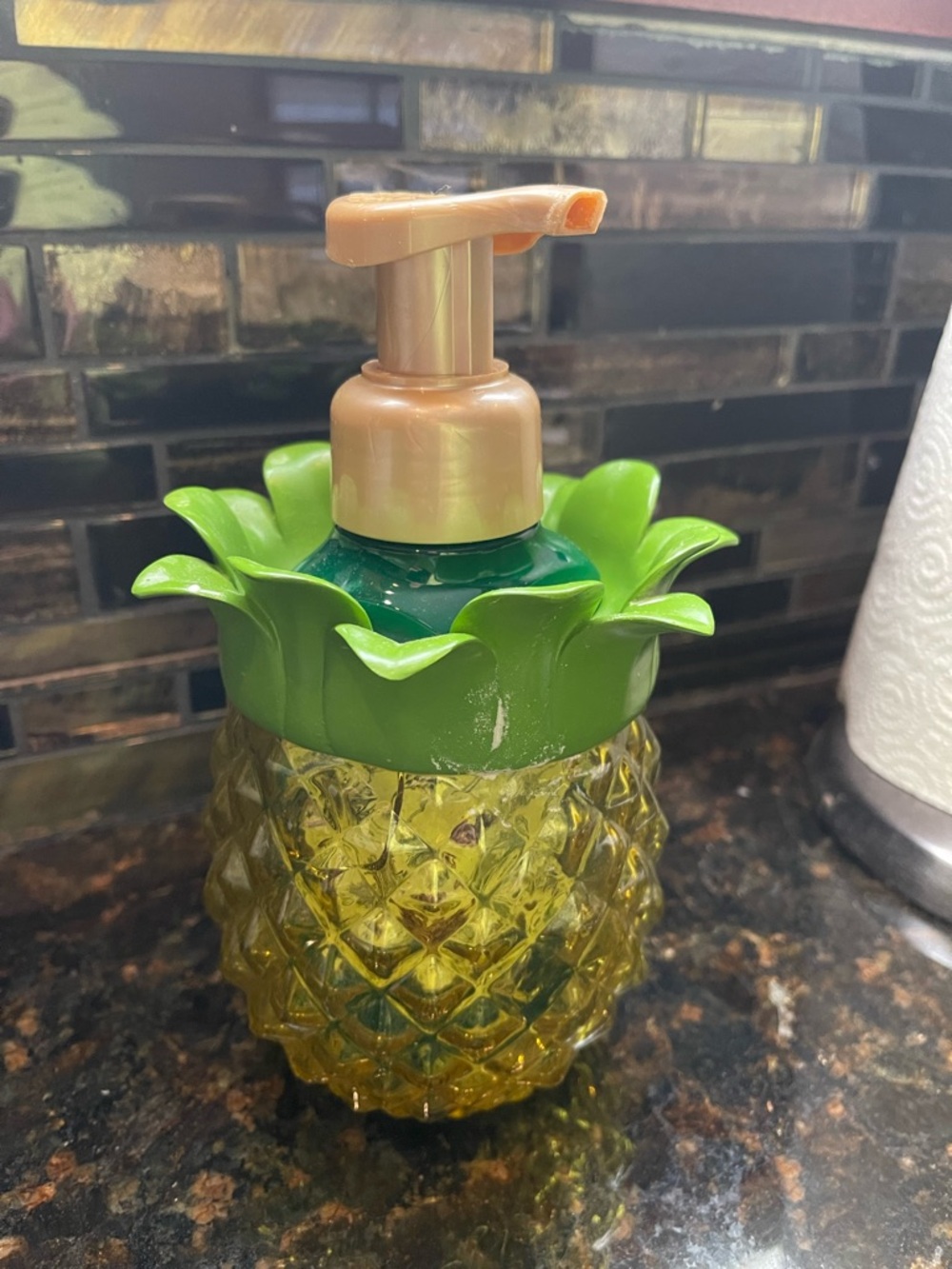 Bath & Body Works pineapple hand soap holder.